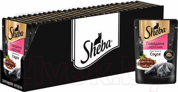 Изображение товара Влажный корм для кошек Sheba Ломтики в соусе. Говядина и кролик (75г)