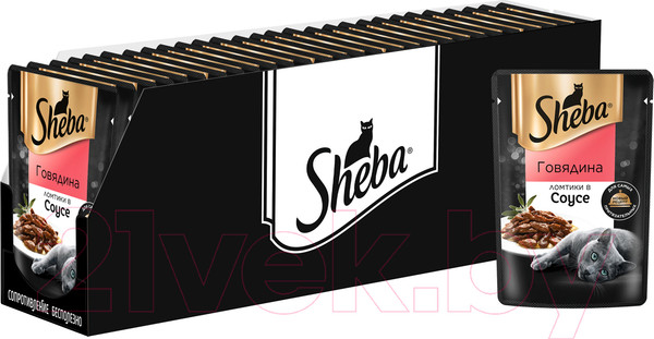 Изображение товара Влажный корм для кошек Sheba Ломтики в соусе. Говядина (75г)