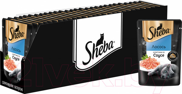 Изображение товара Влажный корм для кошек Sheba Ломтики в соусе. Лосось (75г)