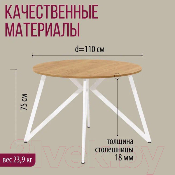 Изображение товара Обеденный стол Millwood Женева Л18 D110 (дуб золотой Craft/металл белый)