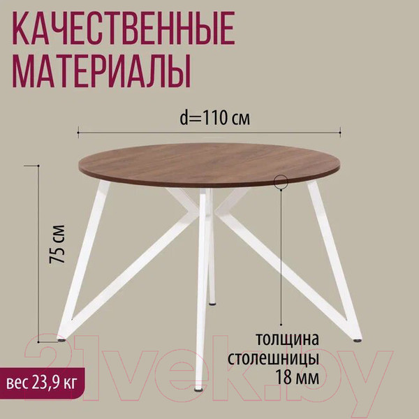Изображение товара Обеденный стол Millwood Женева Л18 D110 (дуб табачный Craft/металл белый)