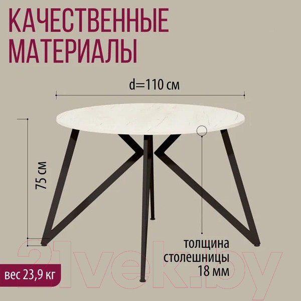 Изображение товара Обеденный стол Millwood Женева Л18 D110 (дуб белый Craft/металл черный)