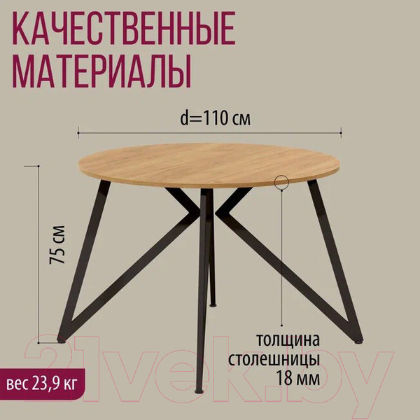 Изображение товара Обеденный стол Millwood Женева Л18 D110 (дуб золотой Craft/металл черный)