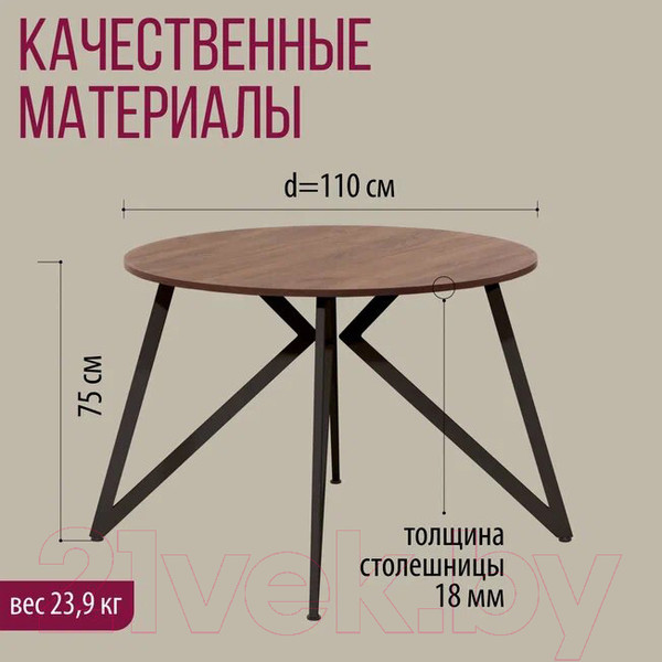 Изображение товара Обеденный стол Millwood Женева Л18 D110 (дуб табачный Craft/металл черный)