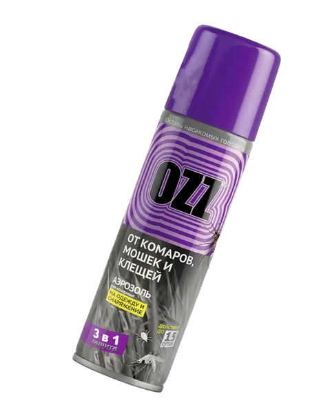 Изображение товара Аэрозоль от насекомых OZZ 3 в 1 от комаров, мошек и клещей (150мл)