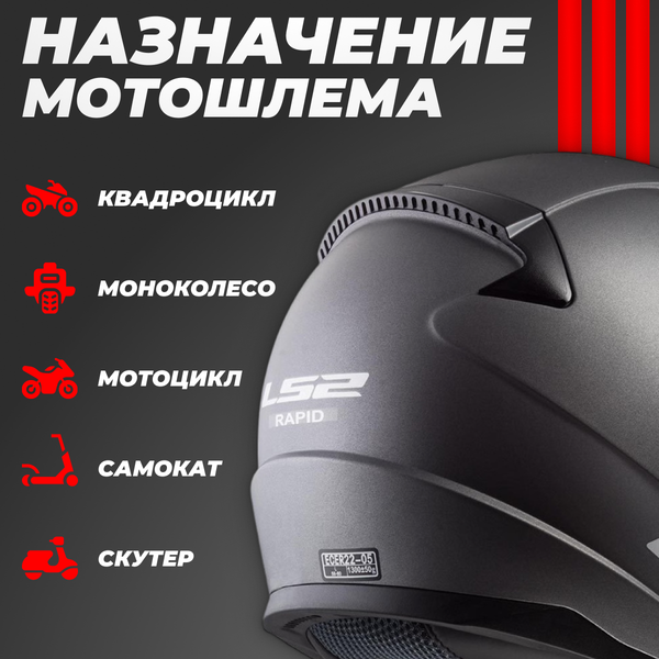 Изображение товара Мотошлем LS2 FF353 Rapid Solid (XL, серый матовый)