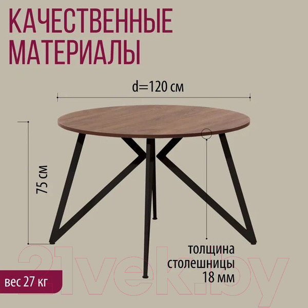 Изображение товара Обеденный стол Millwood Женева Л18 D120 (дуб табачный Craft/металл черный)