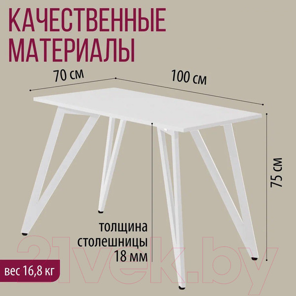 Изображение товара Обеденный стол Millwood Женева 2 Л18 100x70 (белый/металл белый)