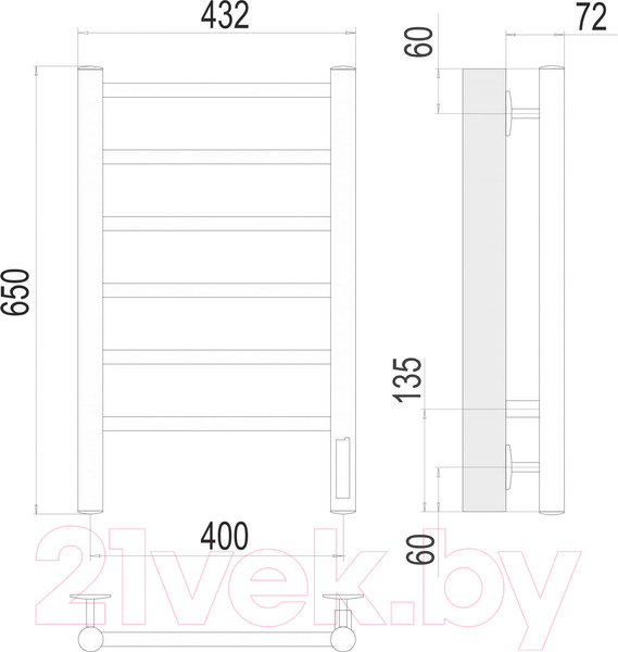 Изображение товара Полотенцесушитель электрический Terminus Аврора П6 400x650