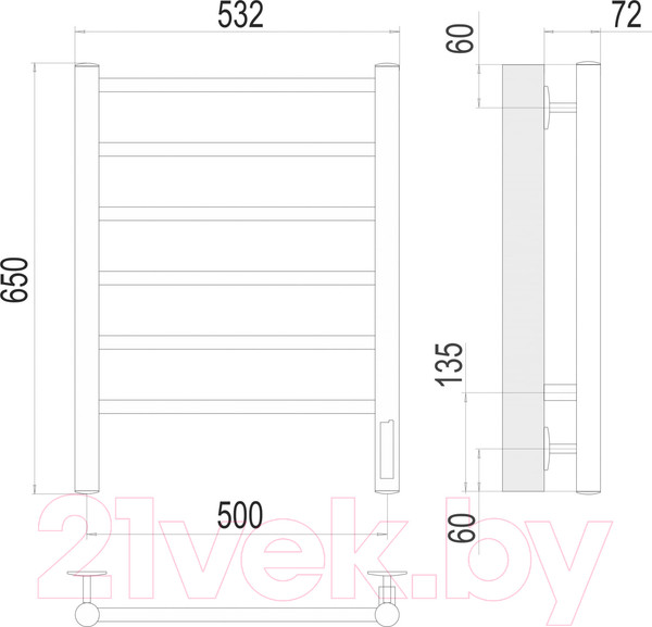 Изображение товара Полотенцесушитель электрический Terminus Аврора П6 500x650