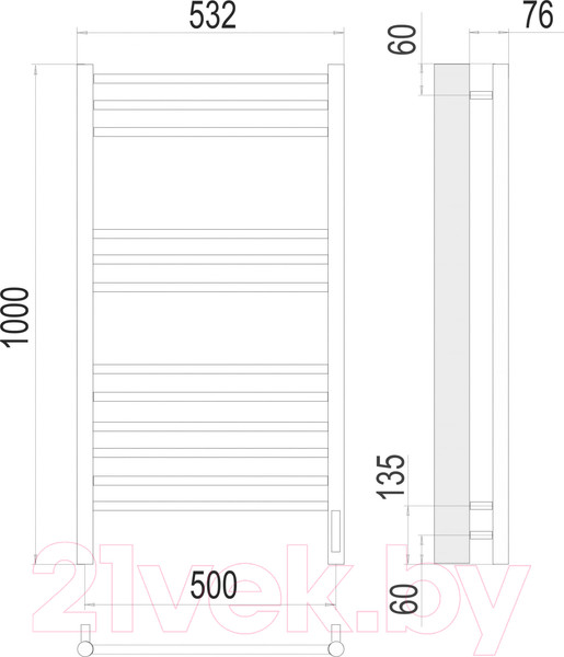 Изображение товара Полотенцесушитель электрический Terminus Аврора П12 500x1000