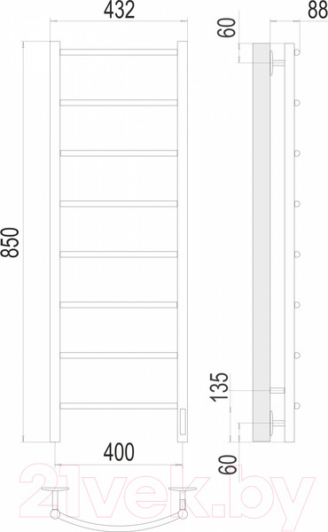 Изображение товара Полотенцесушитель электрический Terminus Классик П8 400x850