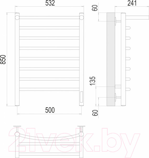 Изображение товара Полотенцесушитель электрический Terminus Классик П8 500x850 (с полкой)