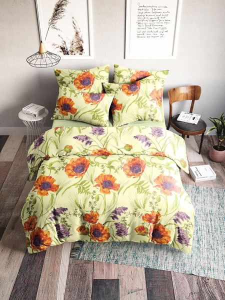 Изображение товара Комплект постельного белья Ночь нежна Royal Маки 1.5сп 50x70 / 70116-1+634 (лимонный)