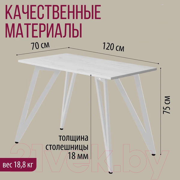 Изображение товара Обеденный стол Millwood Женева 2 Л18 120x70 (дуб белый Craft/металл белый)