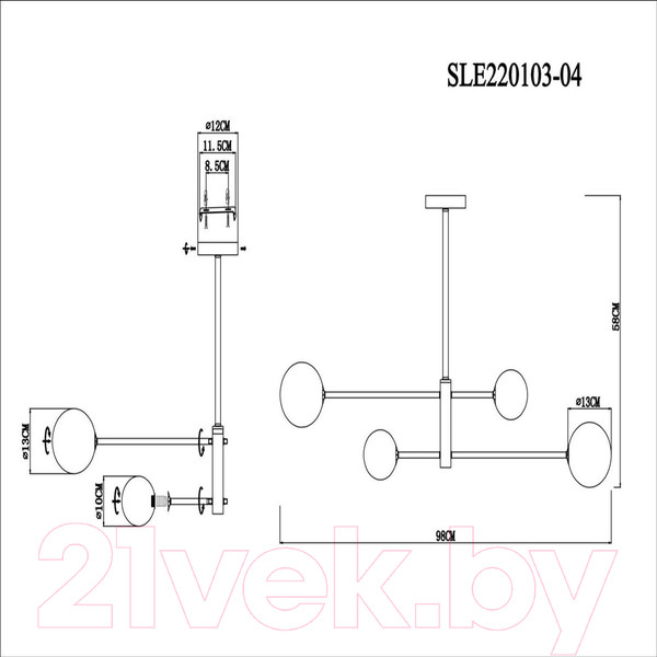 Изображение товара Люстра Evoluce SLE220103-04 (черный/бронза/белый G9 4*5W0)