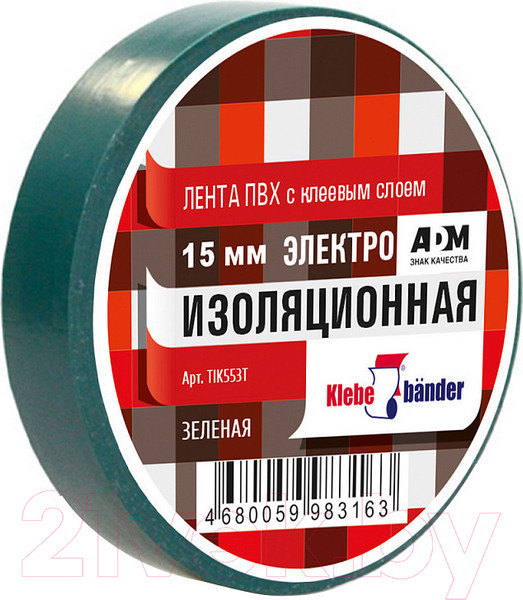 Изображение товара Изолента Klebebander ПВХ 15ммx10м / TIK553T (зеленый)
