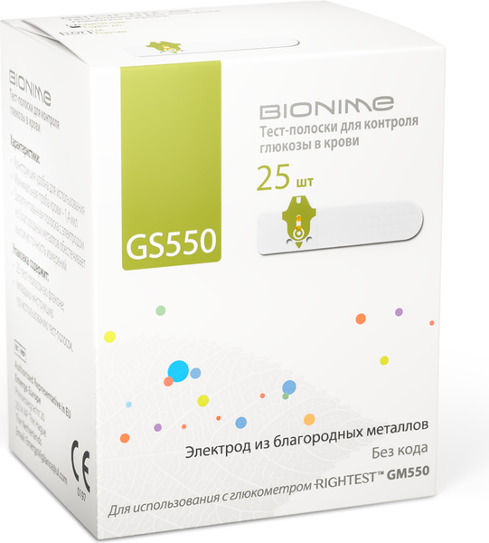 Изображение товара Тест-полоски для глюкометра Bionime GS550 (25шт)