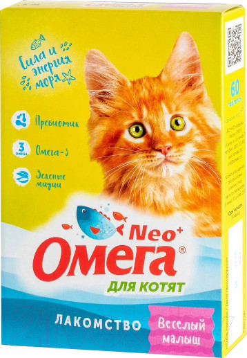 Изображение товара Витамины для животных Омега Нео + К-М с пробиотиком и таурином для котят (60таб)