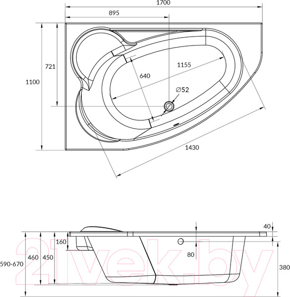 Изображение товара Ванна акриловая Cersanit Kaliope 170x110 L (с ножками)
