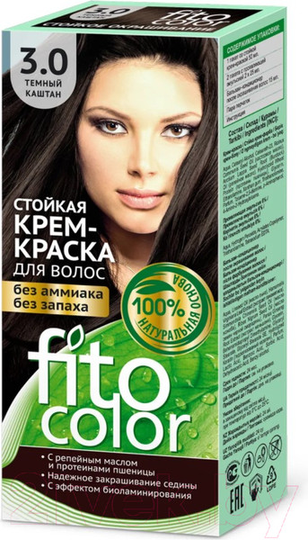 Изображение товара Крем-краска для волос Fito Косметик Fitocolor Стойкая тон 3.0 (115мл, темный каштан)