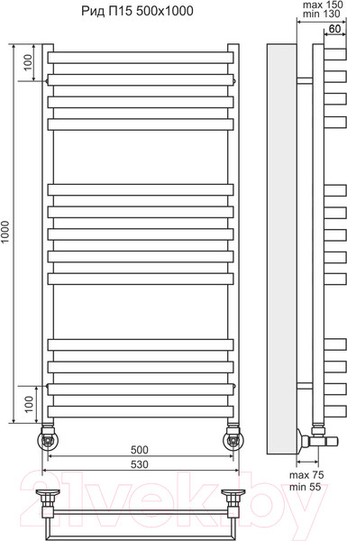 Изображение товара Полотенцесушитель водяной Terminus Рид П13 500x1000