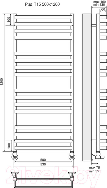 Изображение товара Полотенцесушитель водяной Terminus Рид П16 500x1200