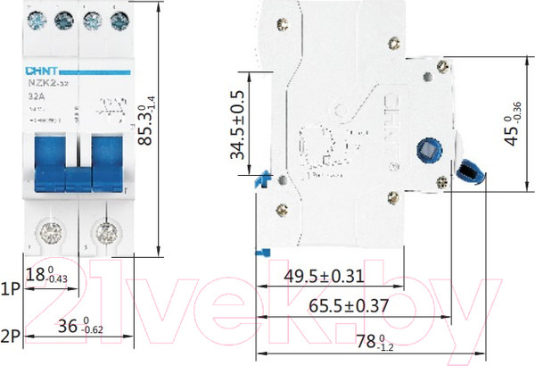 Изображение товара Переключатель Chint NZK2-32 2п 32А (2 положения)