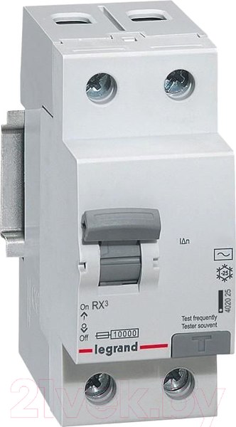 Изображение товара Дифференциальный автомат Legrand RX3 1P+N C 16А 30мА 6кА 2М AC / 419399