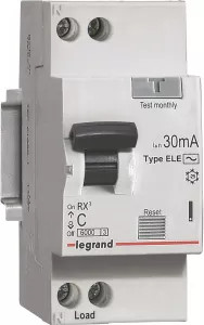 Изображение товара Дифференциальный автомат Legrand RX3 1P+N C 20А 30мА 6кА 2М AC / 419400