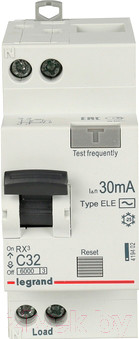 Изображение товара Дифференциальный автомат Legrand RX3 1P+N C 32А 30мА 6кА 2М AC / 419402