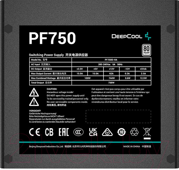 Изображение товара Блок питания для компьютера Deepcool PF750 (R-PF750D-HA0B-EU)