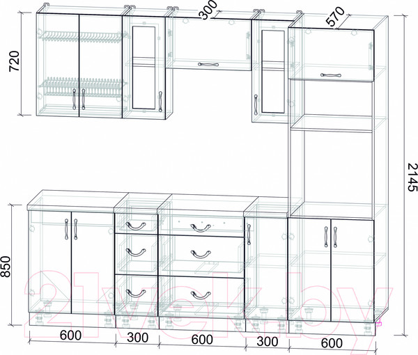 Изображение товара Кухонный гарнитур Интерлиния Мила Крафт 2.4 (дуб полярный)