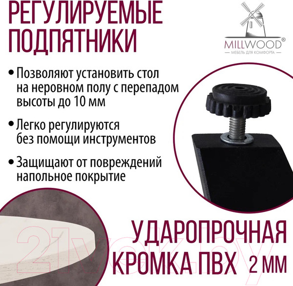 Изображение товара Обеденный стол Millwood Женева 2 Л18 D90 (дуб белый Craft/металл черный)
