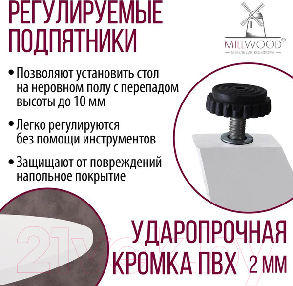Изображение товара Обеденный стол Millwood Женева 2 Л18 D100 (белый/металл белый)