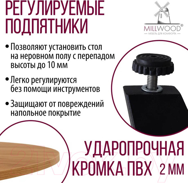 Изображение товара Обеденный стол Millwood Женева 2 Л18 D100 (дуб золотой Craft/металл черный)