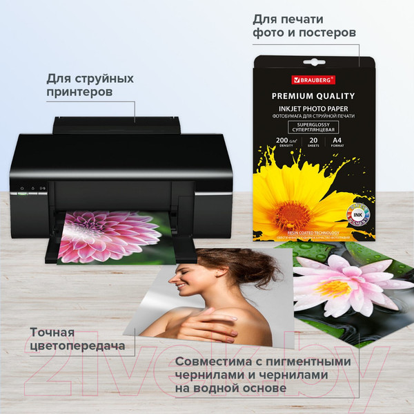 Изображение товара Фотобумага Brauberg Premium 260 г/м А4 20л / 364003 (суперглянцевая)