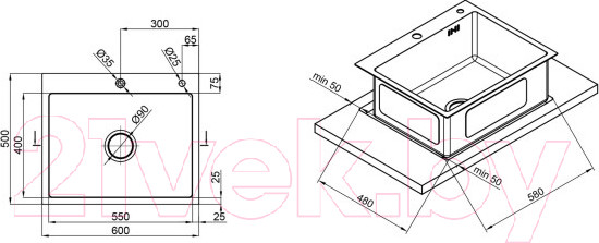 Изображение товара Мойка кухонная STELLAR Evier E6050S