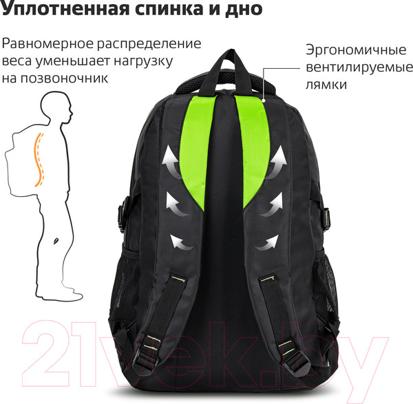 Изображение товара Школьный рюкзак Brauberg Titanium / 270766 (черный/салатовые вставки)