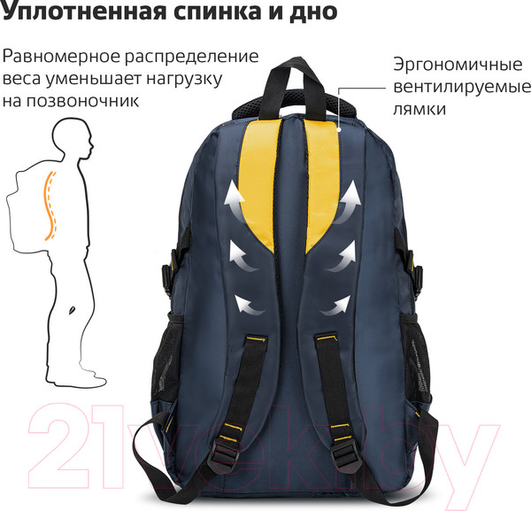 Изображение товара Школьный рюкзак Brauberg Titanium / 270768 (синий/желтые вставки)