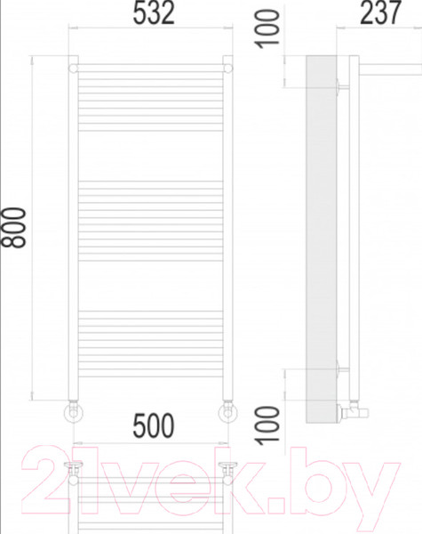 Изображение товара Полотенцесушитель водяной Terminus Аврора П16 500x800 (с полкой)