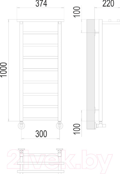Изображение товара Полотенцесушитель водяной Terminus Контур П9 300x1000 (с полкой)