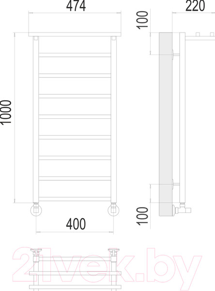 Изображение товара Полотенцесушитель водяной Terminus Контур П9 400x1000 (с полкой)