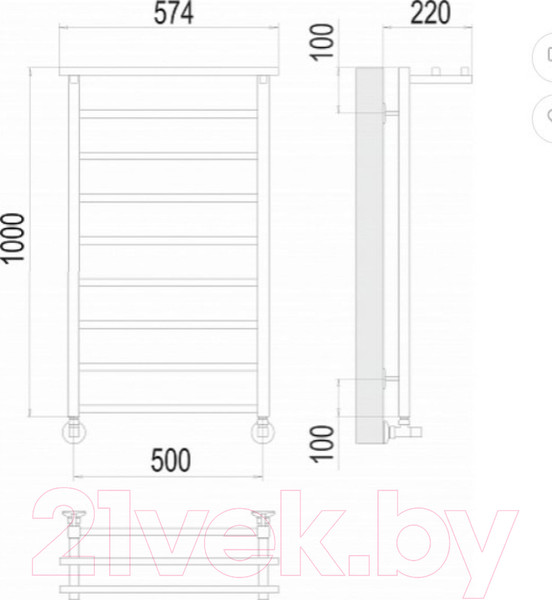 Изображение товара Полотенцесушитель водяной Terminus Контур П9 500x1000 (с полкой)