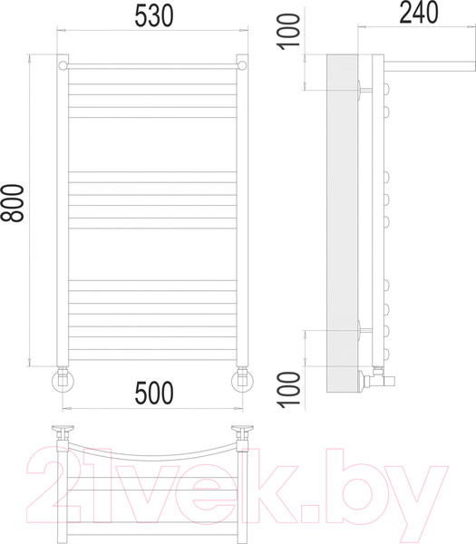 Изображение товара Полотенцесушитель водяной Terminus Енисей П10 500x800 (с полкой)