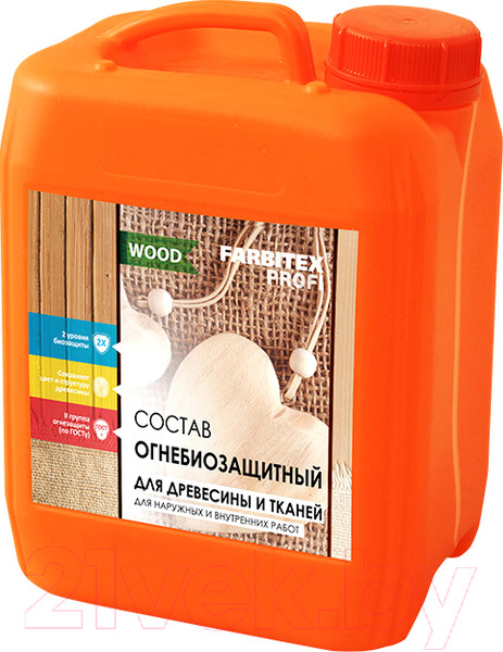 Изображение товара Пропитка для дерева Farbitex Для дерева и тканей огнебиозащитная (10л)