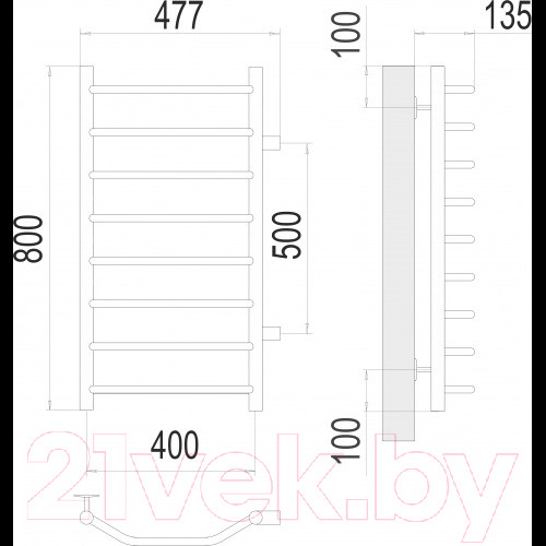 Изображение товара Полотенцесушитель водяной Terminus Виктория П8 400x800 (с боковым подключением 50)