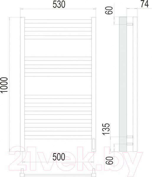 Изображение товара Полотенцесушитель электрический Terminus Ното П12 500x1000