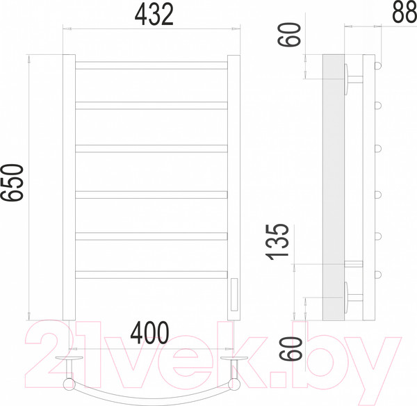 Изображение товара Полотенцесушитель электрический Terminus Классик П6 400x650