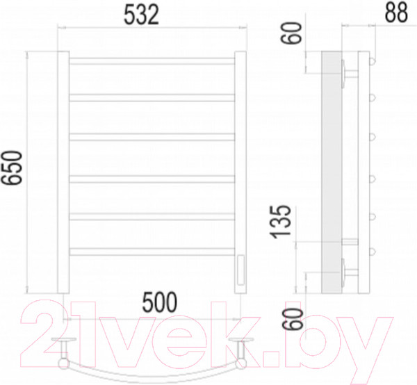 Изображение товара Полотенцесушитель электрический Terminus Классик П6 500x650